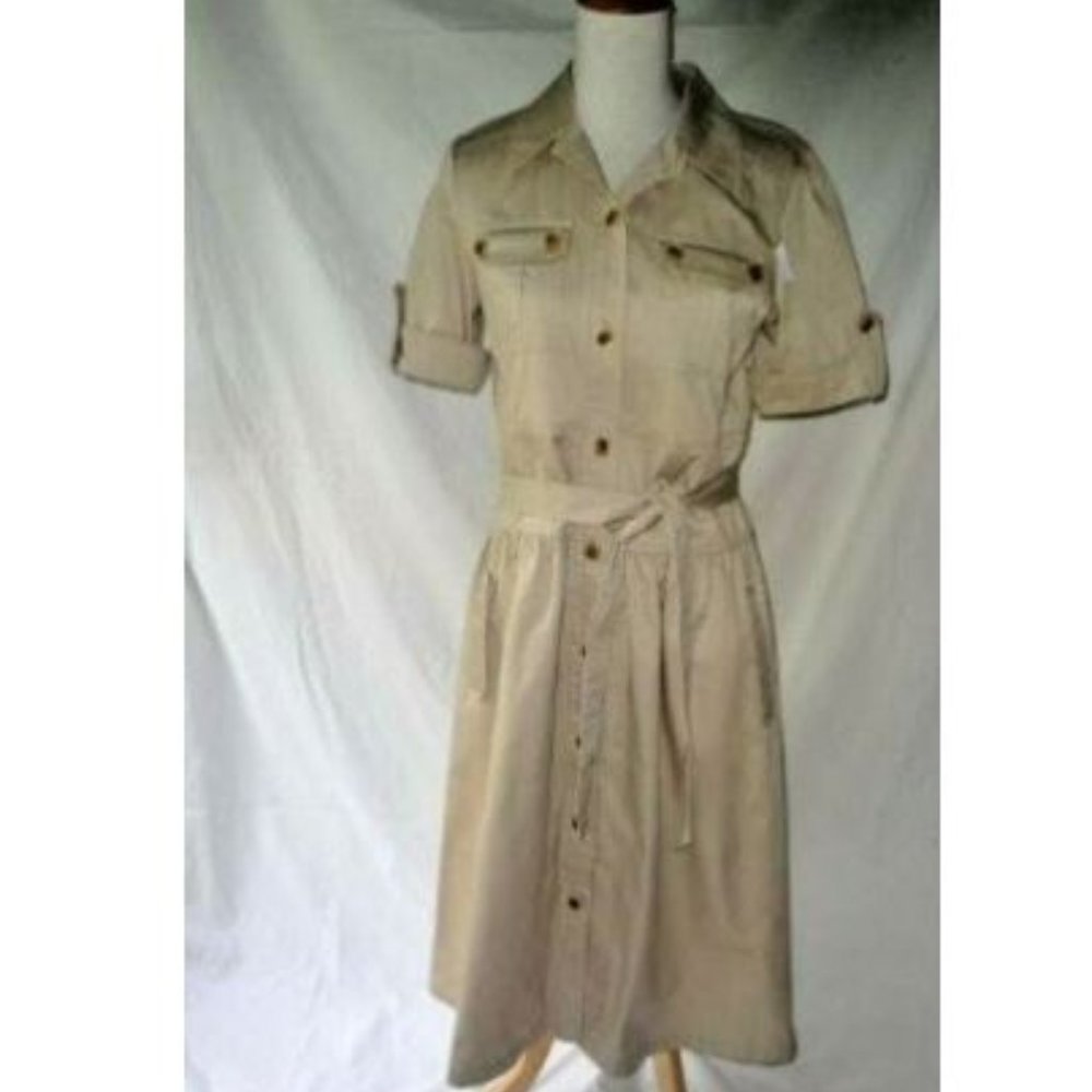 SOLD TORY BURCH Khaki Safari Midi Flare Dress Cotton Twill 8 NEW - Picture 6 of 14